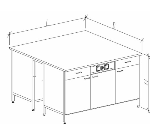 Стол-тумба островной на основе столов-тумб металлических с дверками, ящиками и розетками 1500 СТОп-М с/я.р.